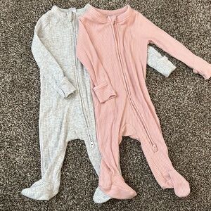 💟 BOGO! Old Navy Baby Pink and Gray Footie Sleepers  0-3 Mo